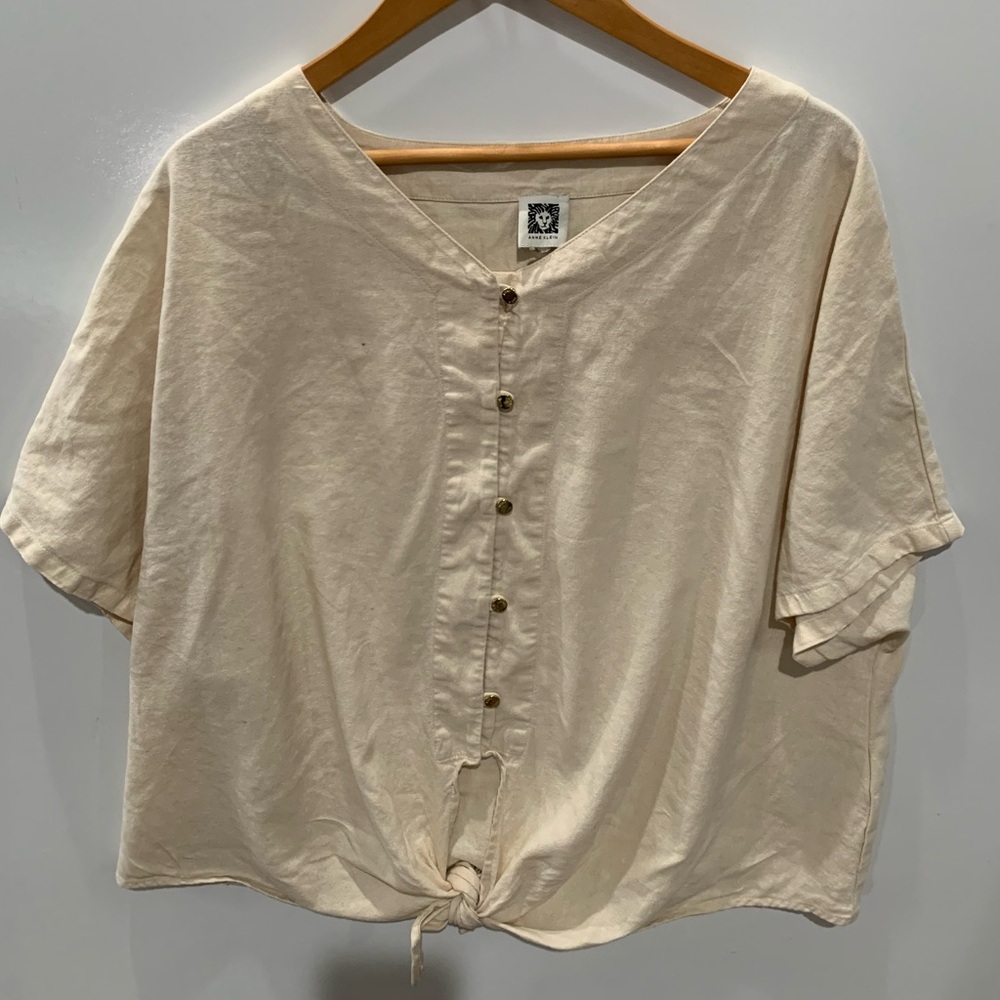 Anne Klein Cream Button-Up Blouse size L over large shirt